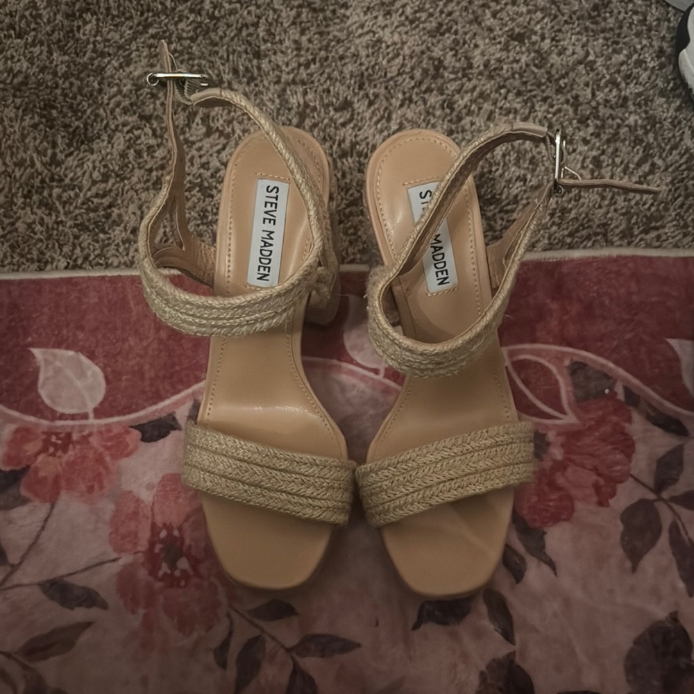 Steve Madden Women's Beige Braided Strap Platform Sandals
